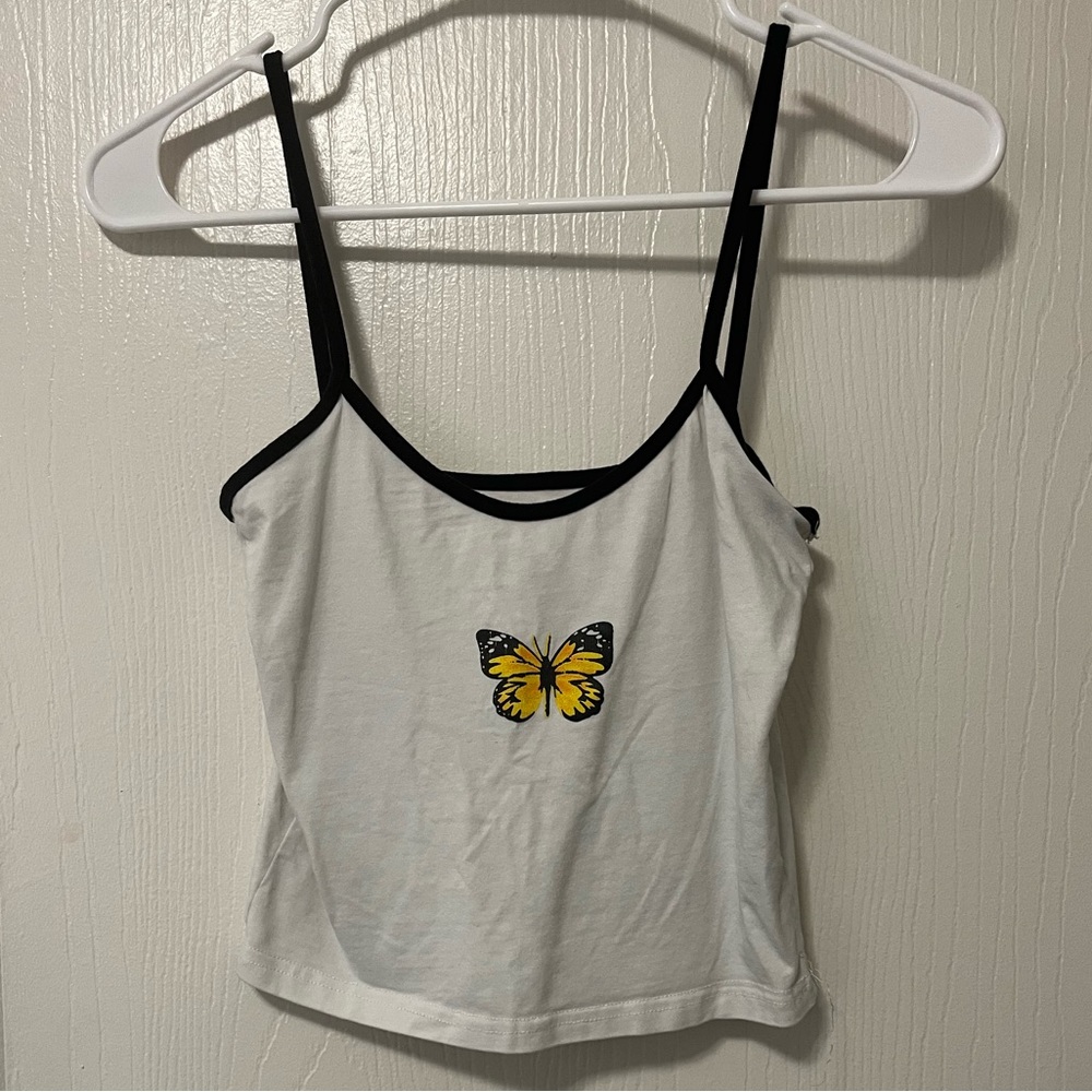 Small white crop top with butterfly